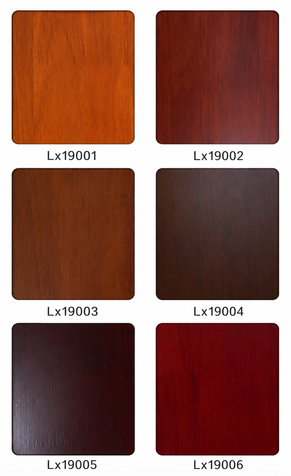 Paint colour samples LX19001 to LX19006