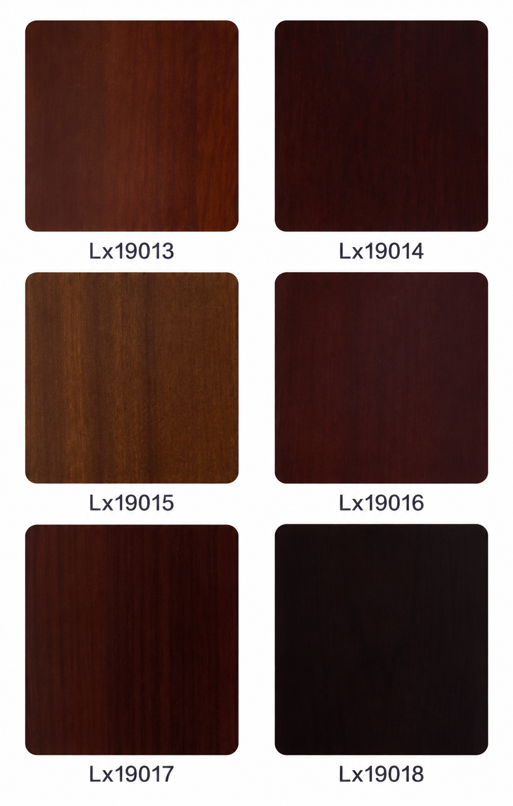 Paint colour samples LX19013 to LX19018