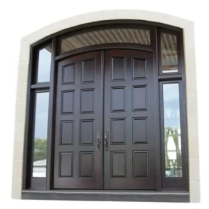 Custom Solid Wood Double Entrance Exterior Door with Transom & Sidelights