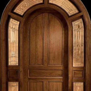 Custom Hand Made Single Entrance Door With Transom and Sidelights Solid Wood