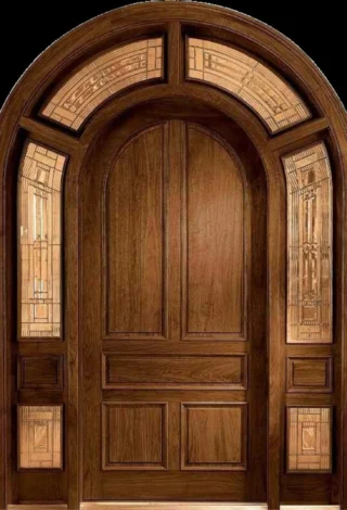 Custom Hand Made Single Entrance Door With Transom and Sidelights Solid Wood