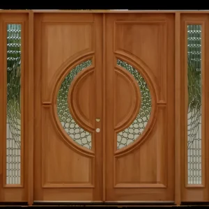Custom Hand Made Single Entrance Door with transom and sidelights solid wood