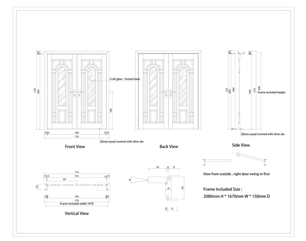 Double Exterior Door with Frosted Glass in Australia - Drawings project view