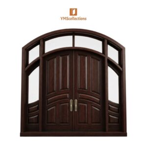 Arched Double Front Door with Transom and Sidelights on a white YMS Collections catalog background