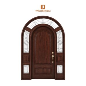 Art Deco Front Door with Arched Transom and Sidelights on a white YMS Collections catalog background