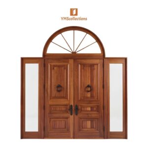 Bold Double Front Door with Arched Transom and Sidelights on a white YMS Collections catalog background