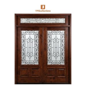 Double Front Door with Stained Cross Glass on a white YMS Collections catalog background