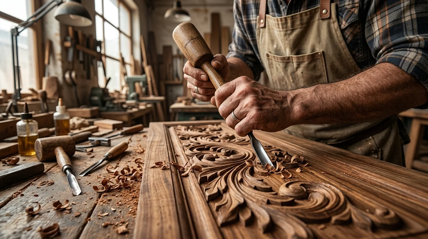 Hand Carved Wood Doors Motif Detail and Timber Joinery Project