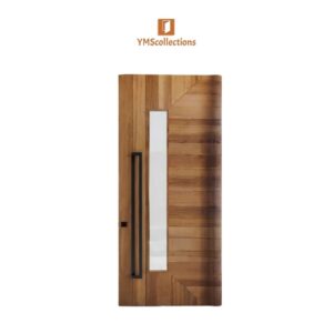 Modern Wood Front Door with Vertical Glass Insert on a white YMS Collections catalog background