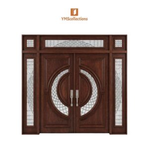 Tudor Trellis Double Front Door with Square Transom on a white YMS Collections catalog background