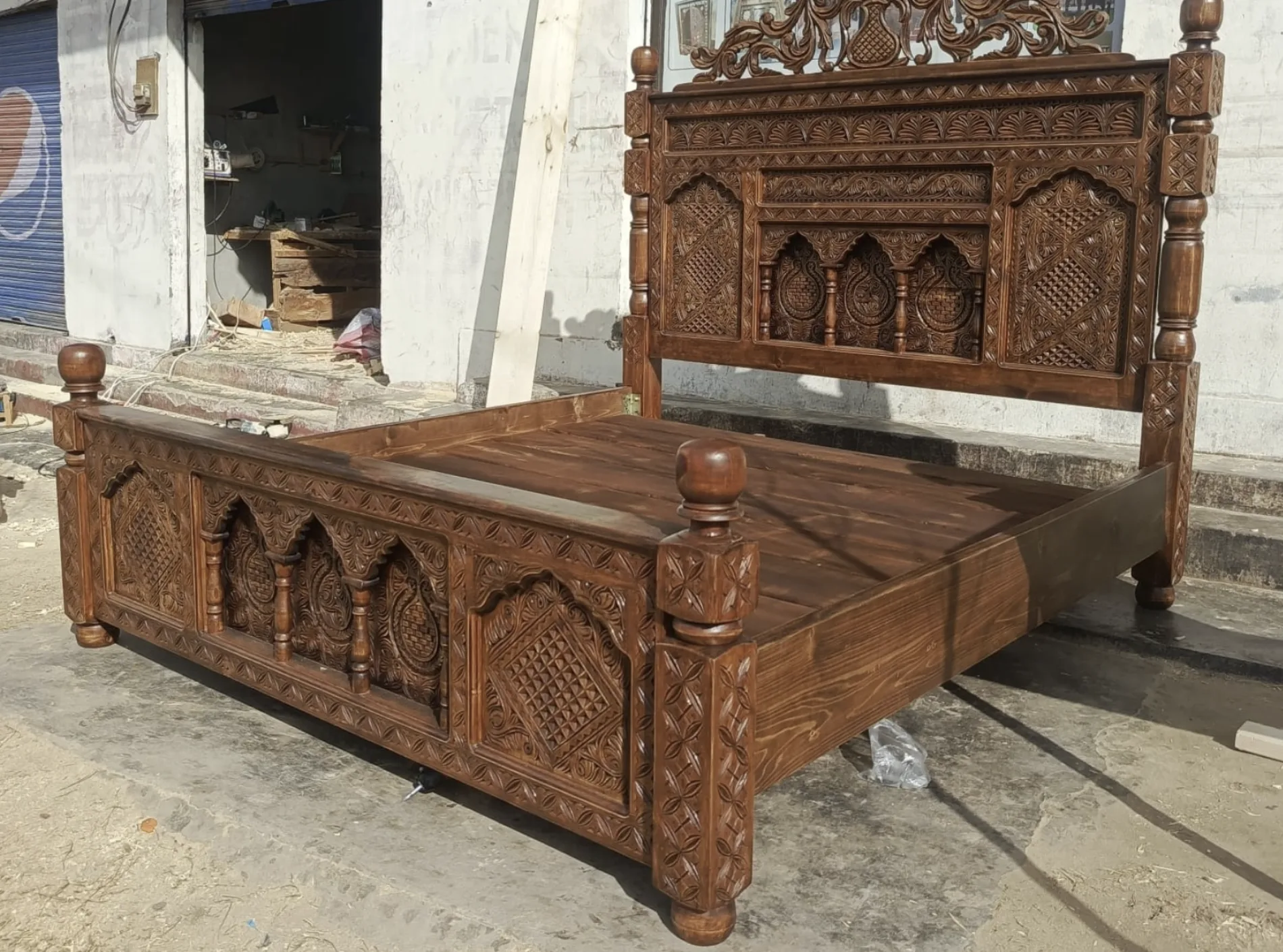 Custom wooden furniture during production